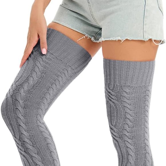 Cable Knit Thigh High Socks Extra Long Gray - Picture 5 of 8